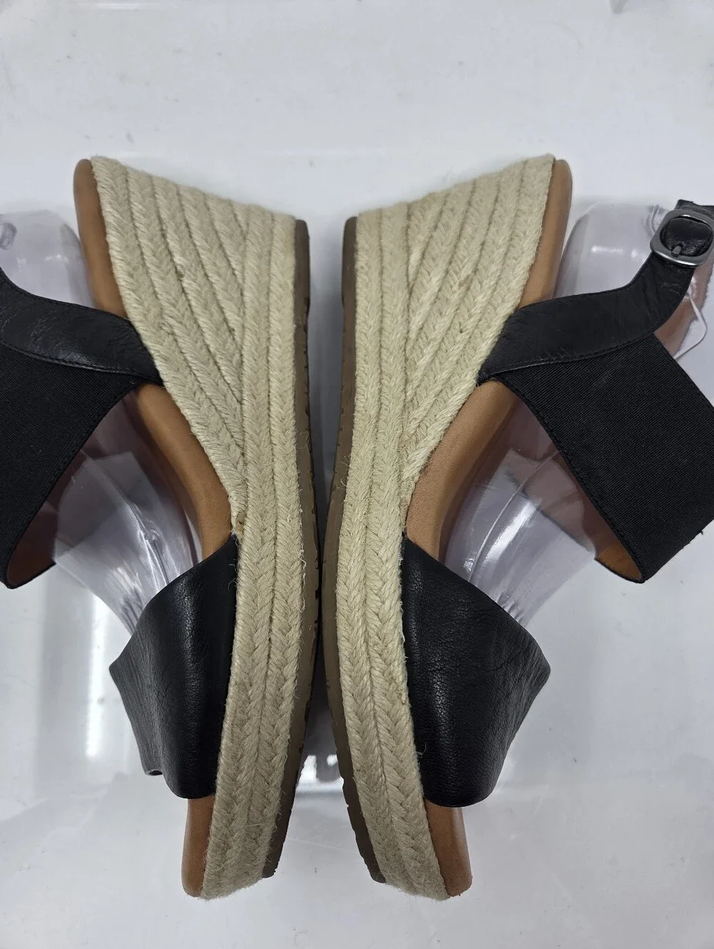 Gentle Souls Kara Espadrille Wedge Sandals Black Leather Womens 10M